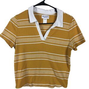 Arizona jean company shirt women’s large mustard white collared cropped